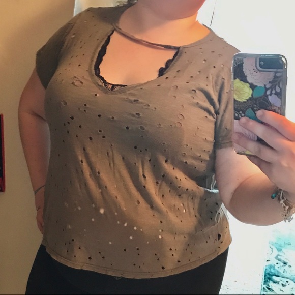 Torrid Army Green Burnout Top - Picture 1 of 4